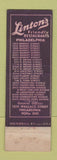 Matchbook Cover - Linton's Restaurants Philadelphia PA Full Length