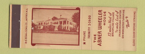 Matchbook Cover - Abner Wheeler House Framingham Center MA DD Bean