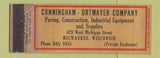 Matchbook Cover - Cunningham Ortmayer Paving Milwaukee WI WORN Full Length