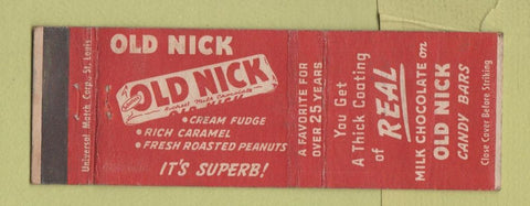Matchbook Cover - Old Nick Candy Bar red