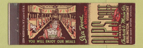 Matchbook Cover - Alps Cafe Burlington VA lobster