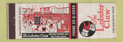 Matchbook Cover - Lobster Claw Restaurant Boston MA