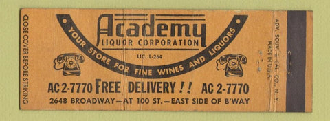 Matchbook Cover - Academy Liquor New York City WEAR Full Length