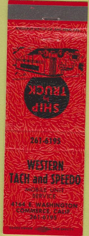 Matchbook Cover - Western Tach Speedo trucking Commerce CA Red
