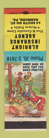 Matchbook Cover - Albright Insurance Agency Hamburg PA hillbilly
