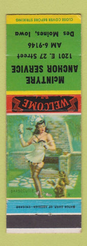 Matchbook Cover - McIntyre Anchor oil gas Des Moines IA pinup
