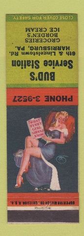 Matchbook Cover - Bud's Esso oil gas Harrisburg PA Borden's Ice Cream pinup