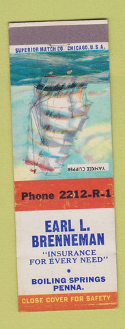 Matchbook Cover - Earl Brenneman Insurance Boiling Springs PA Yankee Clipper