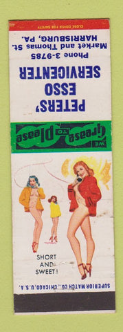 Matchbook Cover - Peters' Esso oil gas Harrisburg PA pinup
