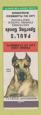 Matchbook Cover - Paul's Sporting Goods Lac Du Flambeau WI Great Dane