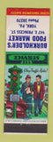 Matchbook Cover - Burkholder's Food Market Grocery York PA