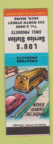 Matchbook Cover - Lou's Shell oil gas Saco ME Firestone Tires