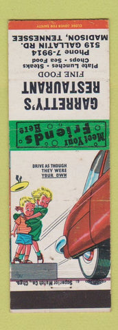 Matchbook Cover - Garretty's Restaurant Madison TN traffic safety