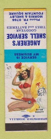 Matchbook Cover - Angerer's Shell oil gas Goodyear Tires Indianapolis IN pinup