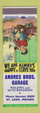Matchbook Cover - Andres Bros Garage St Leon IN