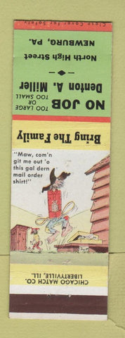 Matchbook Cover - Denton Miller  Newburg PA hillbilly