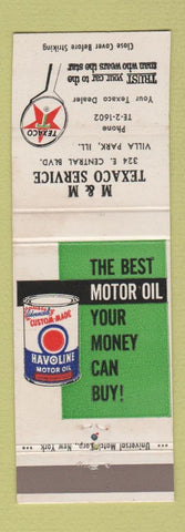 Matchbook Cover - M&M Texaco oil gas Villa Park IL Havoline