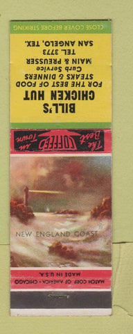 Matchbook Cover - Bill's Chicken Hut San Angelo TX New England Coast