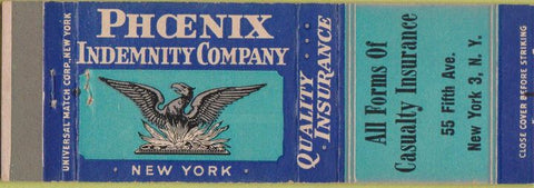 Matchbook Cover - Phoenix Insurance New York NY