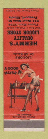 Matchbook Cover - Hery's Liquor Store Freeport IL pinup