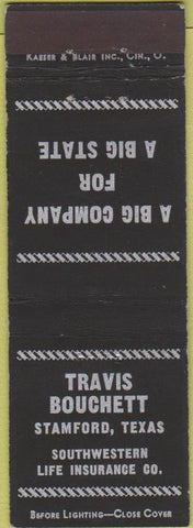 Matchbook Cover - Travis Bouchett Life Insurance Stamford TX