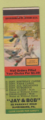Matchbook Cover - Jay & Bob Greeting Cards Harrisburg PA