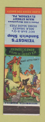 Matchbook Cover - Yeingst's Sandwich Shop Elverson PA hillbilly