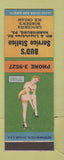 Matchbook Cover - Bud's Service oil gas grocery Harrisburg PA pinup Esso