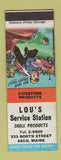 Matchbook Cover - Lou's Shell oil gas Saco ME Firestone Tires traffic safety