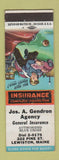 Matchbook Cover - Jos Gendron Insurance Blue Cross Lewiston ME