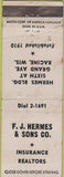 Matchbook Cover - JR Hermaes Sons Insurance Realty Racine WI WORN