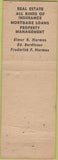 Matchbook Cover - JR Hermaes Sons Insurance Realty Racine WI WORN