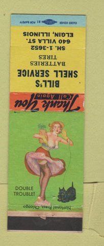 Matchbook Cover - Bill's Shell oil gas Elgin IL pinup WEAR