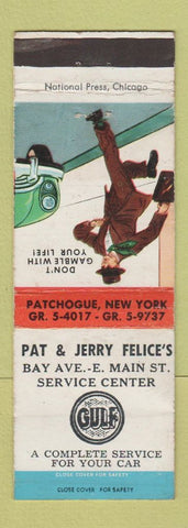 Matchbook Cover - Pat & Jerry Felice Gulf oil gas Patchogue NY