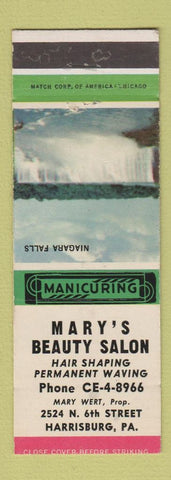 Matchbook Cover - Mary's Beauty Salon Harrisburg PA Niagara Falls