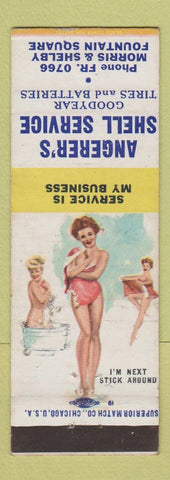Matchbook Cover - Angerer's Shell oil gas Goodyear Tires Indianapolis IN pinup