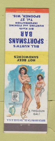 Matchbook Cover - Bill Kurth's Sportsmans Bar Spooner WI pinup low phone #