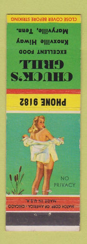 Matchbook Cover - Chuck's Grill Maryville TN pinup No Privacy
