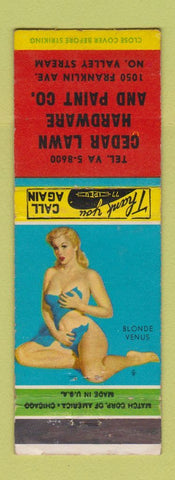 Matchbook Cover - Cedar Lawn Hardware Paint North Valley Stream NY pinup