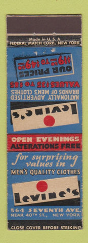 Matchbook Cover - Levine's Men's Clothes New York City Federal WEAR