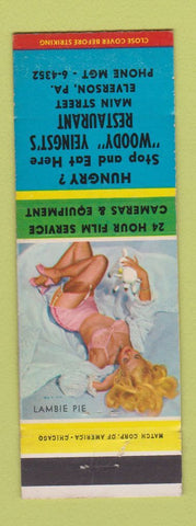 Matchbook Cover - Woody Yeingst's Restaurant Elverson PA pinup Lambie Pie