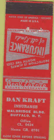 Matchbook Cover - Dan Kraft Insurance Bulffalo NY