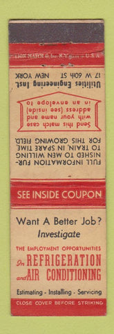Matchbook Cover - Refrigeration Air Conditioning Jobs Utilites Engineering NYC