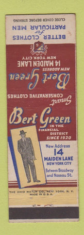 Matchbook Cover - Bert Green Men's Clothes New York City