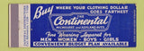 Matchbook Cover - Continental Clothes Chicago IL Full Length