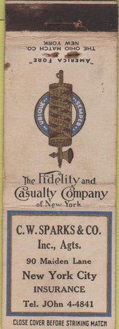 Matchbook Cover - CW Sparks Co Insurance New York city WEAR