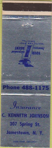 Matchbook Cover - C Kenneth Johnson Insurance Jamestown NY