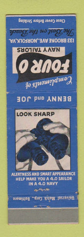 Matchbook Cover - Four O Navy Tailors Norfolk VA
