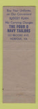 Matchbook Cover - Four O Navy Tailors Norfolk VA