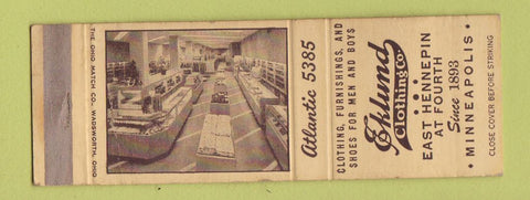 Matchbook Cover - Eklund Clothing Company Minneapolis MN WEAR
